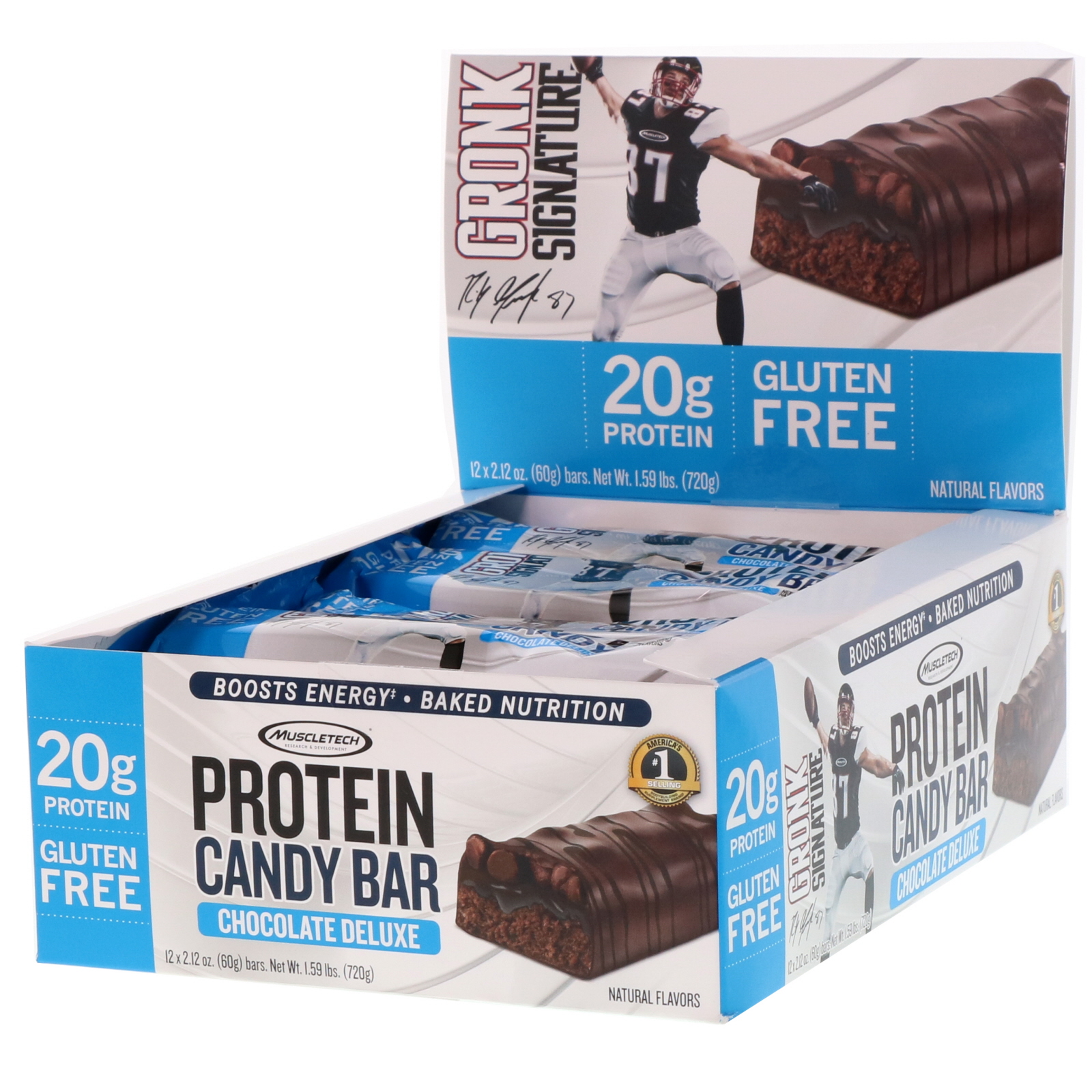 Muscletech, Protein Candy Bar, Chocolate Deluxe, 12 Bars, 2.12 oz (60 g) Each