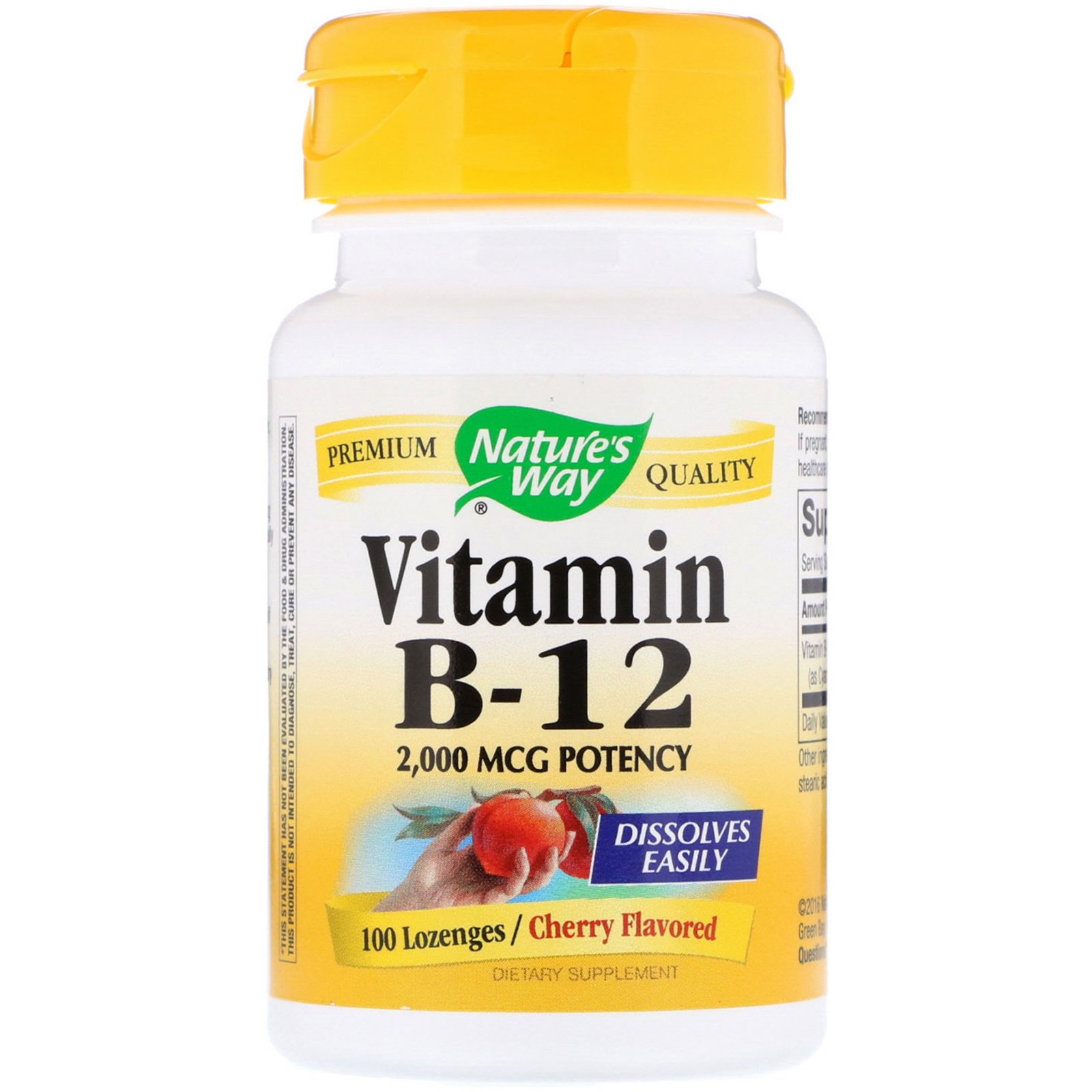 Nature's Way, Vitamin B-12, Cherry Flavored, 2,000 mcg, 100 Lozenges