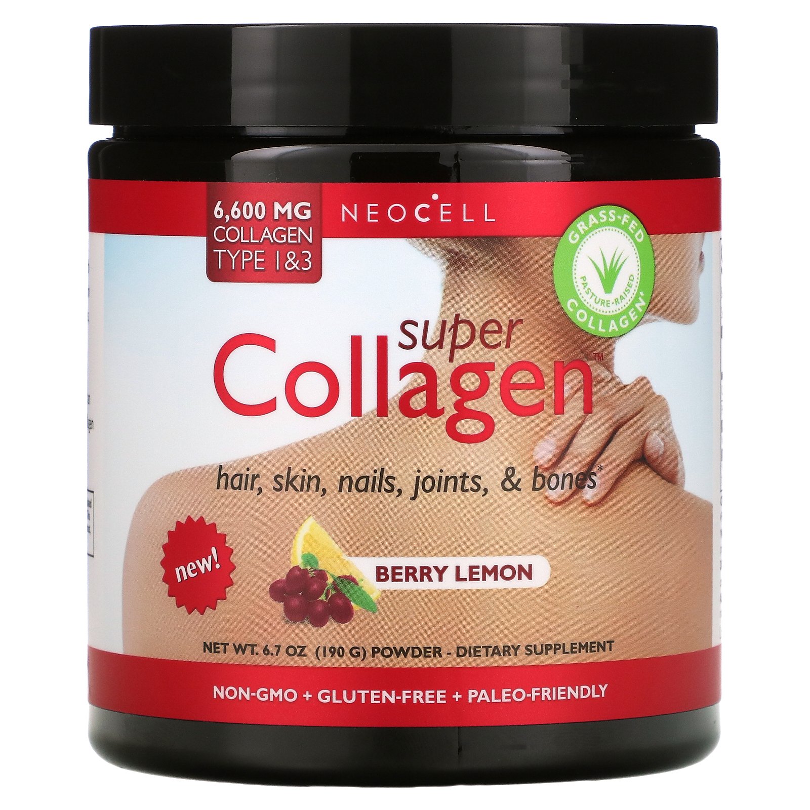 Neocell, Super Collagen Type 1 &amp; 3, Berry Lemon, 6,600 mg, 6.7 oz (190 g)