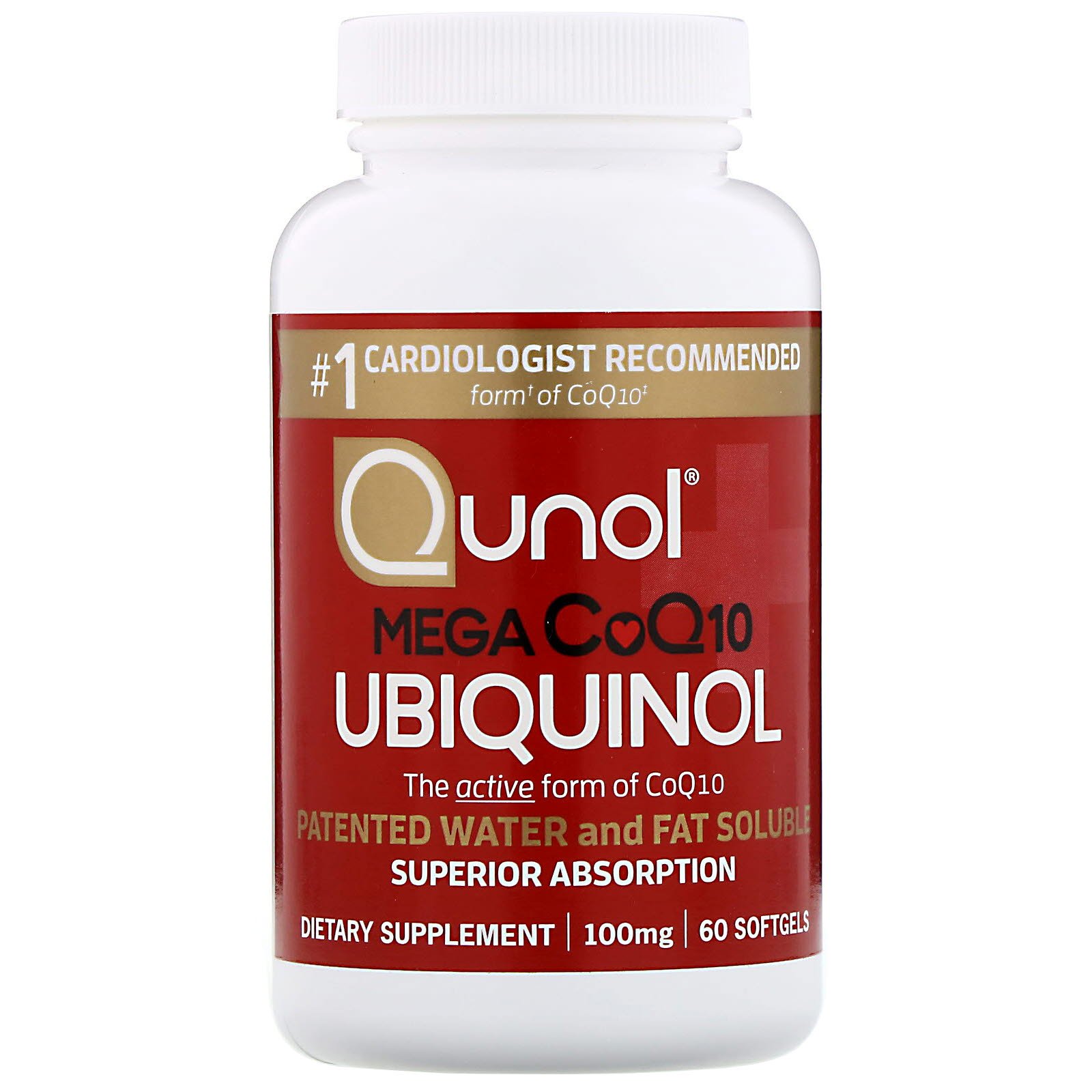 Qunol, Мега CoQ10 убихинол, 100 мг, 60 мягких таблеток