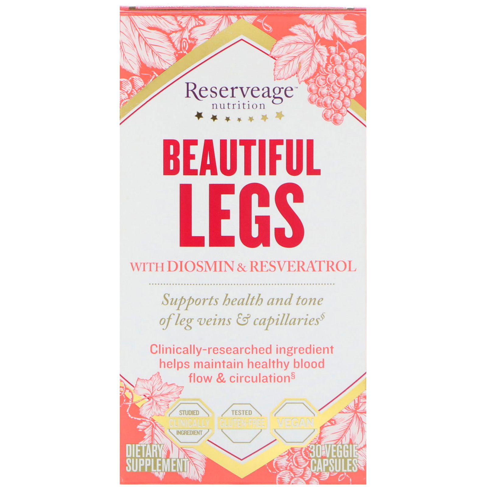 ReserveAge Nutrition, Beautiful Legs with Diosmin &amp; Resveratrol, 30 Veggie Capsules